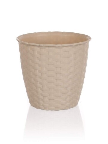 Саксии, Rattan Creamy, Vetro-Plus, 14x12,8 см, пластмаса, кремава