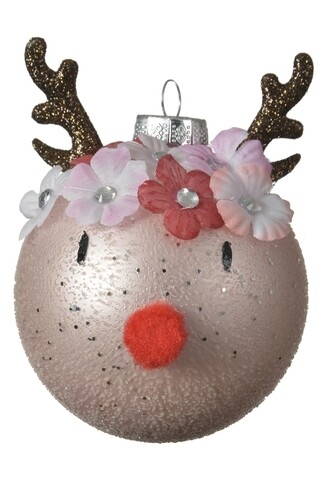 Globe Reindeer, Decoris, Ø8 см, стъкло, пудрово розово