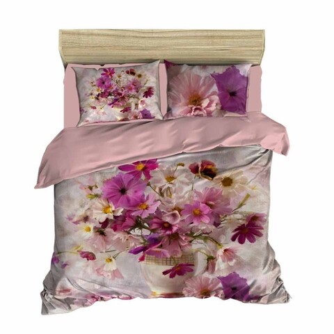 Двойно спално бельо Flower 112, Pearl Home, 3 части, 200x220 см, смес памук, многоцветни