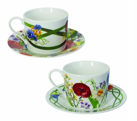 Комплект 2 чаши за чай и чинийки Fiori Di Campo, Brandani, 150 ml, New Bone China порцелан