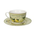 Комплект 2 чаши и чинийки за чай Limoni, Brandani, 100 ml, порцелан New Bone China, жълто/зелено